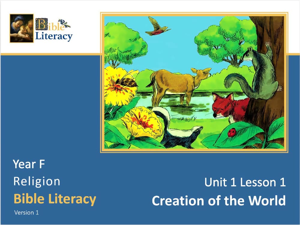 Bible Literacy Unit 1 Year F Lesson 1 front page slide