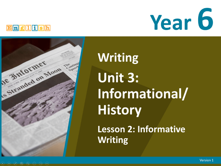 Informative History Unit 3 Year 6 Lesson 2 Year 6 Lesson 2 Cover