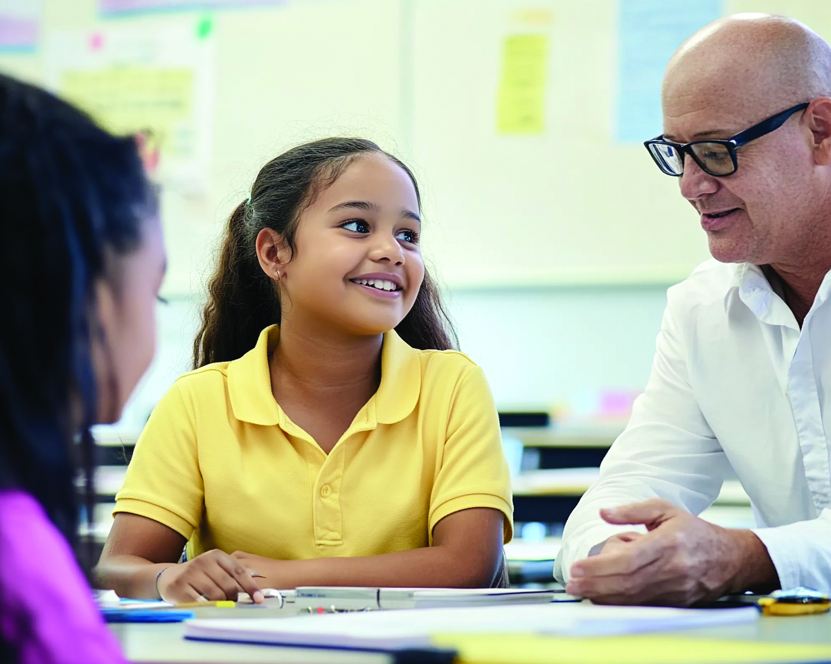 Teacher talking to a principal.